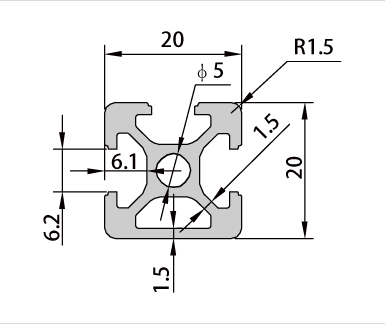 2020-1N鋁型材截面圖
